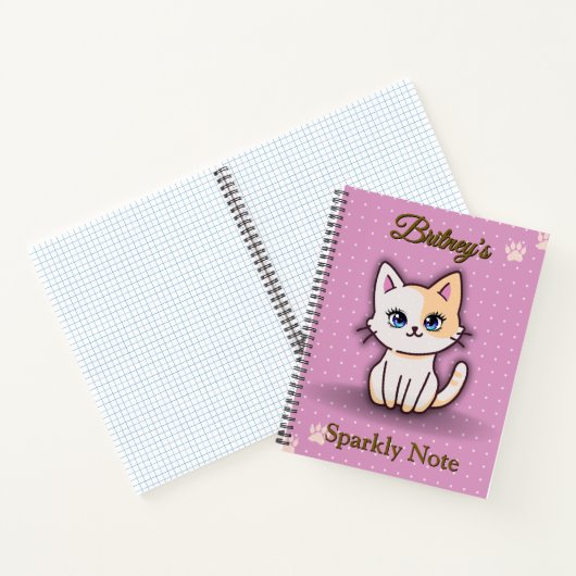 キュートなピンクの子猫 かわいい名前入りスパイラルノート ノートブック (内部)