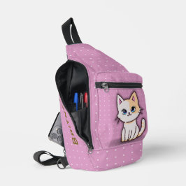 キュートなピンクの子猫 スパイラルネーム入り スリングバッグ