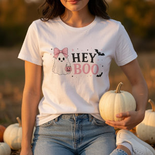 キュートなピンクの幽霊ハロウィンTシャツ   Hey Boo Coquette トライブレンドＴシャツ