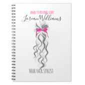 キュートなピンクの弓グレーと白のブレイダーのヘアスタイリング ノートブック (正面)