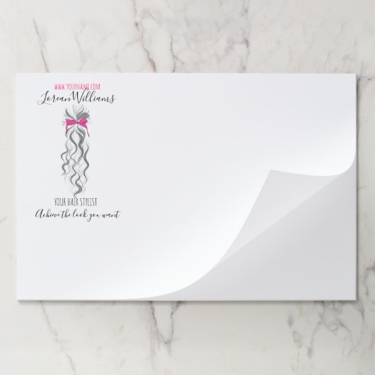 キュートなピンクの弓グレーと白のブレイダーのヘアスタイリング ペーパーパッド (折り畳み)