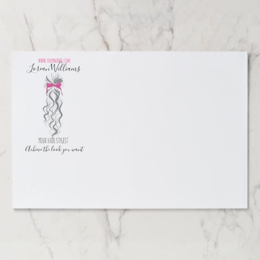 キュートなピンクの弓グレーと白のブレイダーのヘアスタイリング ペーパーパッド (正面)