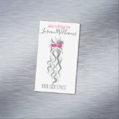 キュートなピンクの弓グレーと白のブレイダーのヘアスタイリング マグネット名刺 (インサイチュ)