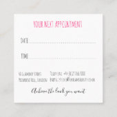 キュートなピンクの弓グレーと白のブレイダーのヘアスタイリング 予約カード (裏面)