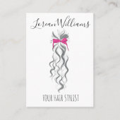キュートなピンクの弓グレーと白のブレイダーのヘアスタイリング 名刺 (正面)