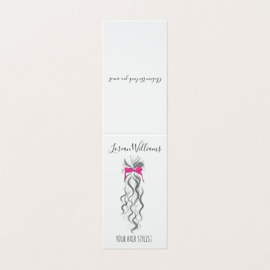 キュートなピンクの弓グレーと白のブレイダーのヘアスタイリング 名刺 (外部フラット)