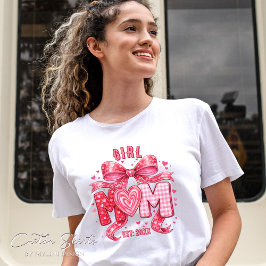 キュートなピンクの恋するリボンのガールマム トライブレンドＴシャツ