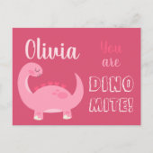 キュートなピンクの恐竜の女の子バレンタインデー シーズンポストカード (正面)