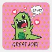 キュートなピンクの恐竜素晴らしの幼稚園 スクエアシール (正面)