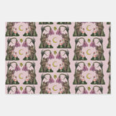 キュートなピンクの森クマの妖精キノコの森 ラッピングペーパーシート (正面3)