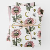 キュートなピンクの森クマの妖精キノコの森 ラッピングペーパーシート (インサイチュ)