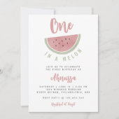 キュートなピンクの水の色の一つメロン誕生日 招待状 (正面)