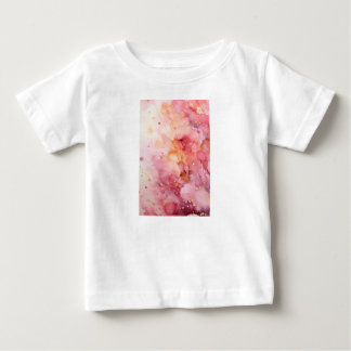 キュートなピンクの水彩フラワー抽象柄 子供服Tシャツ ベビーTシャツ