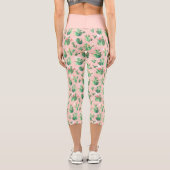 キュートなピンクの緑のサボテン多肉植物パターン カプリレギンス (裏面)