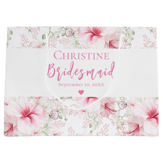 キュートなピンクの花のブライズメイド ラージペーパーバッグ (正面)