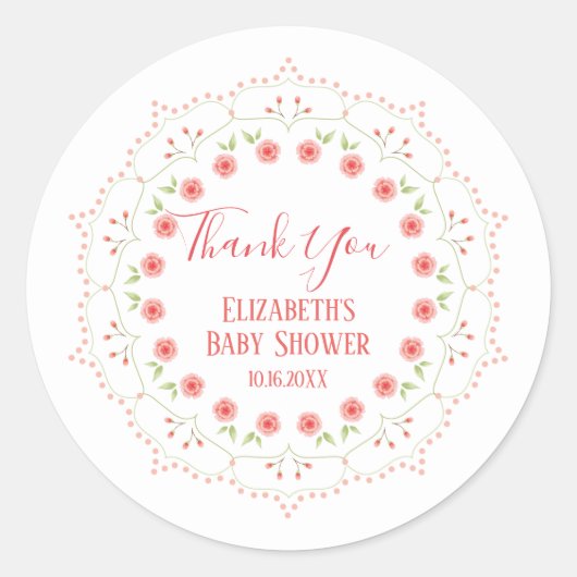 キュートなピンクの花のミニマリストカリグラフィー wreath ラウンドシール