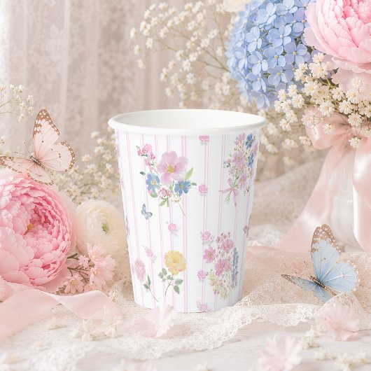 キュートなピンクの花柄の女の子のベビーシャワー 紙コップ