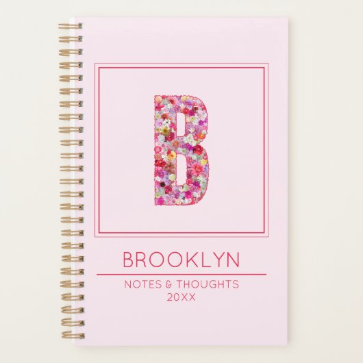 キュートなピンクの花柄の女の子らしいモノグラムB プランナー手帳 (正面)