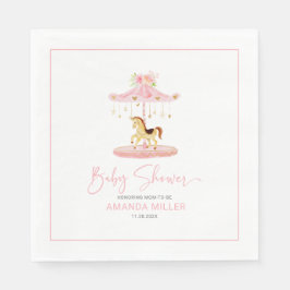 キュートなピンクの花飾ポニー回転木馬 スタンダードランチョンナプキン