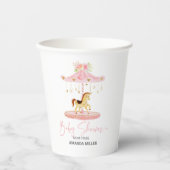 キュートなピンクの花飾ポニー回転木馬 紙コップ (正面)