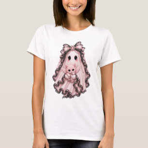 キュートなピンクの蜘蛛の幽霊のハロウィンTシャツ コケット Tシャツ