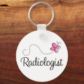 キュートなピンクの蝶の放射線科医 キーホルダー (正面)