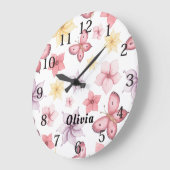 キュートなピンクの蝶モノグラム ラージ壁時計 (傾斜)
