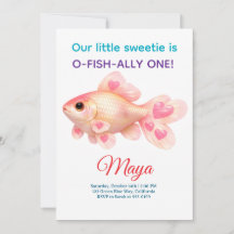 キュートなピンクの金魚のファーストバースデー O-Fish-Ally One 