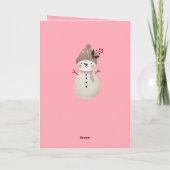 キュートなピンクの雪だるま 子供の名前 メリークリスマス カード (裏面)