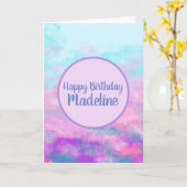 キュートなピンクの雲モノグラム カード (黄色い花)