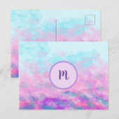 キュートなピンクの雲モノグラム ポストカード (正面/裏面)