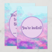 キュートなピンクの雲モノグラム 招待状 (正面/裏面)