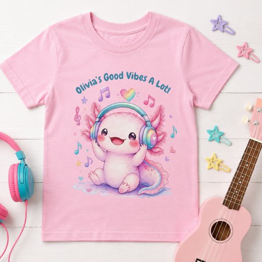 キュートなピンクの音楽アホロートルモノグラム Tシャツ
