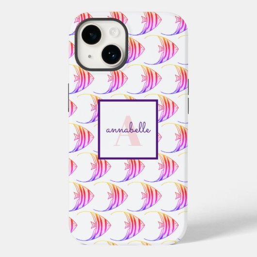 キュートなピンクの魚の模様(モノグラム) Case-Mate iPhoneケース (裏面)