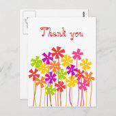 キュートなピンクの黄色のオレンジ色のシンプル花ありがとう ポストカード (正面/裏面)