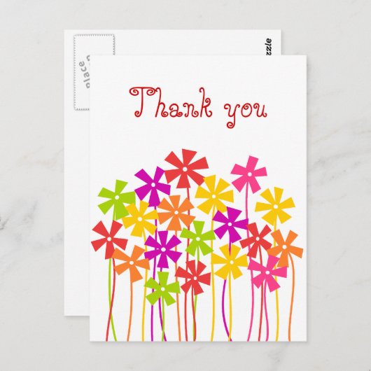 キュートなピンクの黄色のオレンジ色のシンプル花ありがとう ポストカード (正面/裏面)