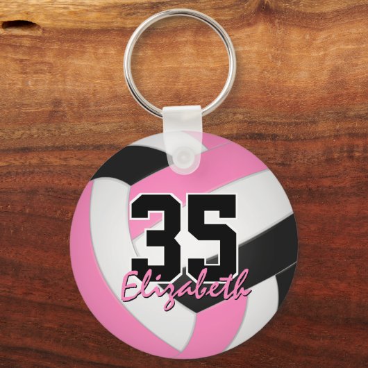 キュートなピンクの黒いバレーボパーソナライズされたレーボールキーホルダー キーホルダー (正面)