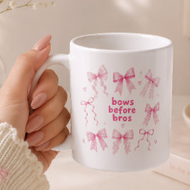 キュートなピンクの「Bows Before Bros」コケットギフト コーヒーマグカップ