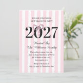 キュートなピンクストライプの2027年カウントダウンパーティー 招待状 (スタンド正面)