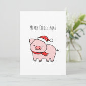 キュートなピンク豚メリークリスマスミニマリスト シーズンカード (スタンド正面)