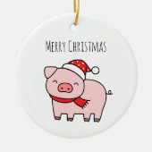 キュートなピンク豚メリークリスマスミニマリスト セラミックオーナメント (正面)