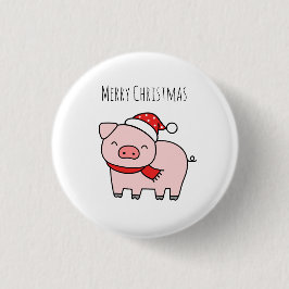 キュートなピンク豚メリークリスマスミニマリスト 缶バッジ