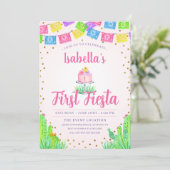 キュートなファーストフィエスタガール 1歳の誕生日 招待状 (スタンド正面)