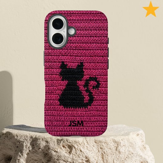 キュートなフクシアのかぎ針編み猫のイニシャルモノグラム Case-Mate iPhoneケース