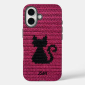 キュートなフクシアのかぎ針編み猫のイニシャルモノグラム Case-Mate iPhoneケース (裏面)