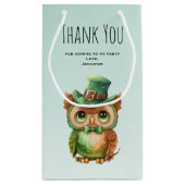 キュートなフクロウと緑のトップハットパーティーありがとう スモールペーパーバッグ (裏面)