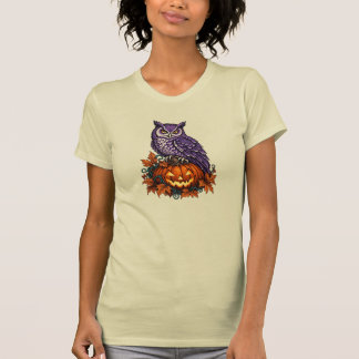 キュートなフクロウのかぼちゃ ハロウィン レディース クリーム色Tシャツ Tシャツ