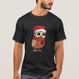 キュートなフクロウのサンタ・クリスマスギフトとクリスマスキャンディ Tシャツ