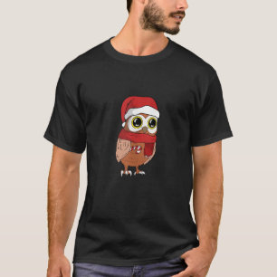 キュートなフクロウのサンタ・クリスマスギフトとクリスマスキャンディ Tシャツ