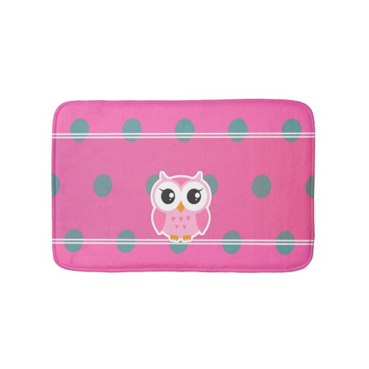 キュートなフクロウの個性的な水玉模様 バスマット (正面)
